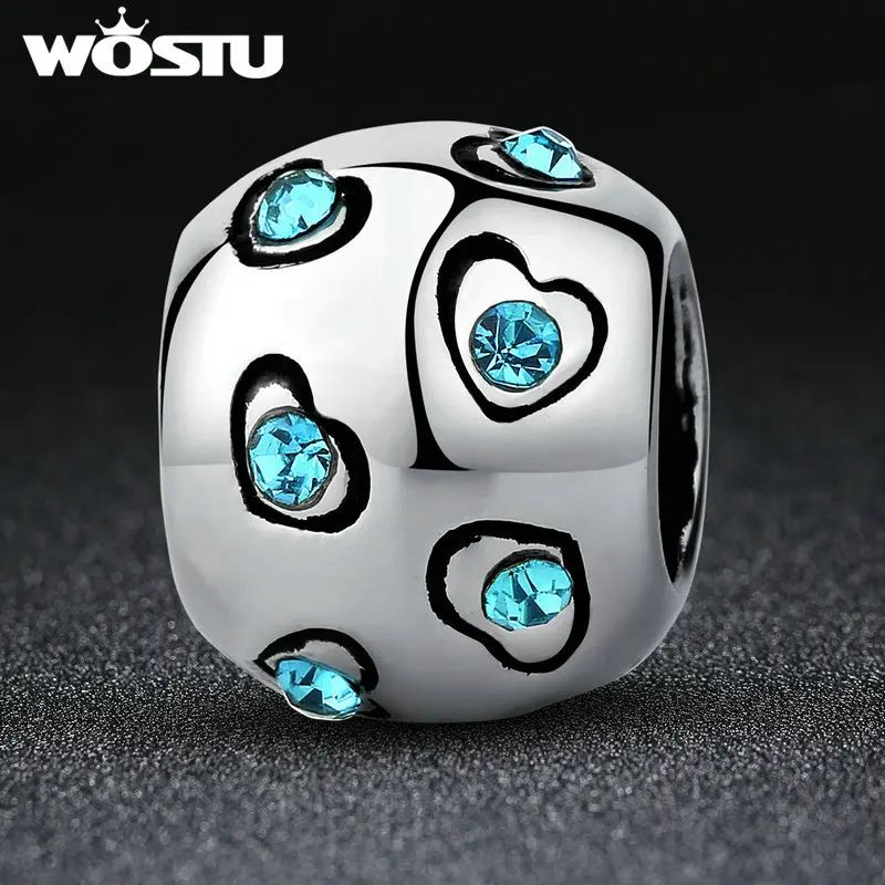 Женский браслет WOSTU романтичный синего цвета с серебристыми бусинами для