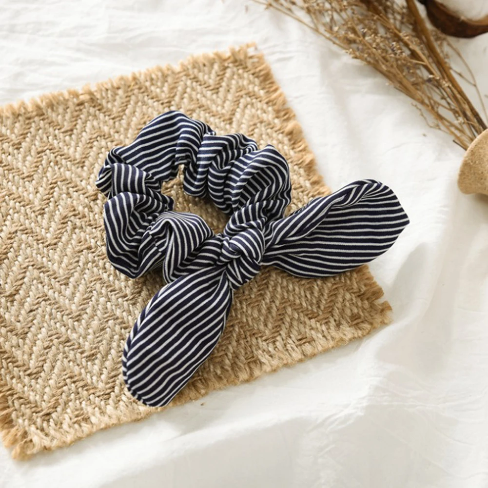 navy blue 1 Модные Полосатые резинки для волос с бантом, женские эластичные резинки для волос, резинки для волос, аксессуары для волос для девочек, веревка для конского хвоста - Цвет: navy blue 1