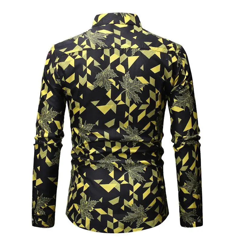 Гавайская рубашка с длинным рукавом Повседневная мужская одежда Slim fit Мужские