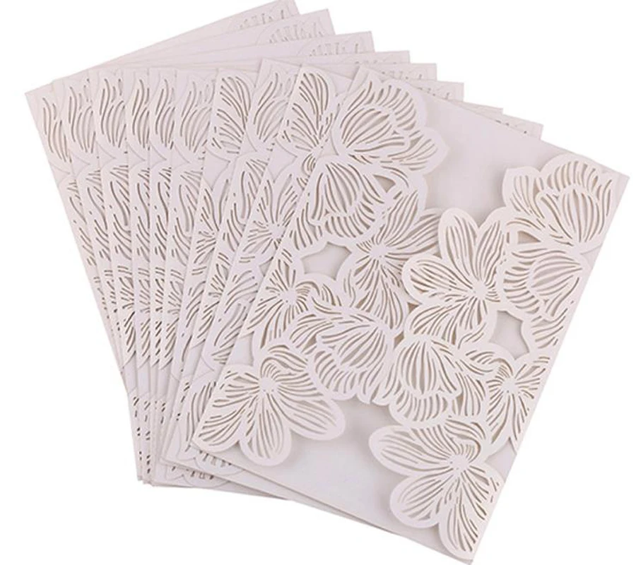 

100pcs White Laser Cutting Rose Wedding Invitations Card Cover Hollow Thanksgiving Greeting Cards Invites Holder Party Favors