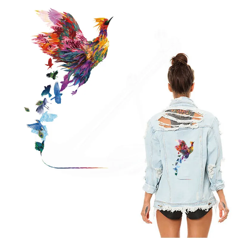 Новые разноцветные нашивки в виде феникса для одежды 28*15,6 см DIY футболка толстовки и джинсовая куртка класс-термопереводные наклейки