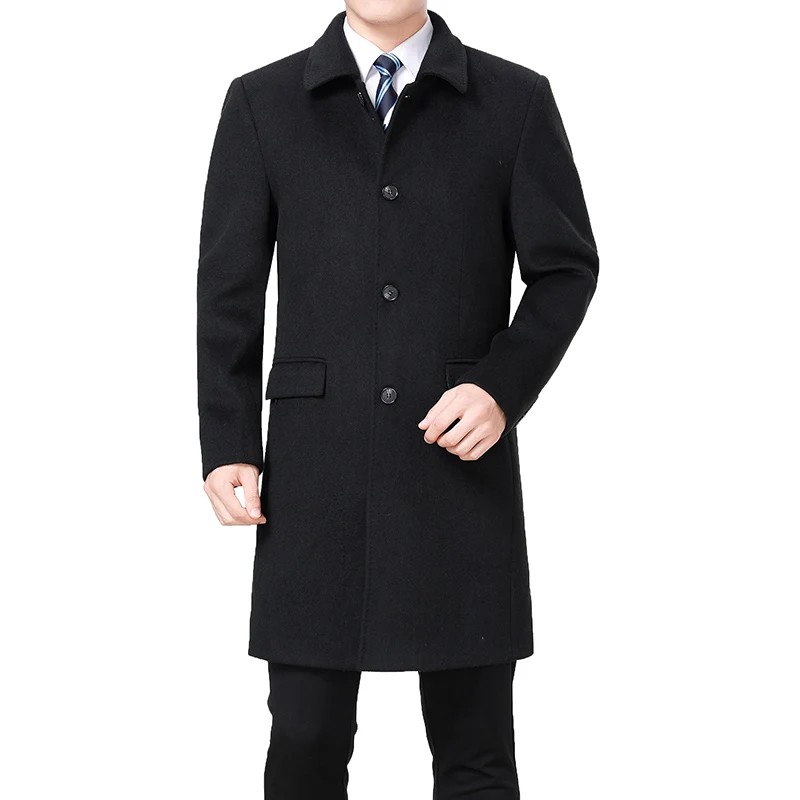 

2021 New Men Woolen Coat Winter Wool Cashmere Coat Pea Coat Men Wool Overcoat Long Jacket Wool Blend Coat Palto Erkek Mont Kaban