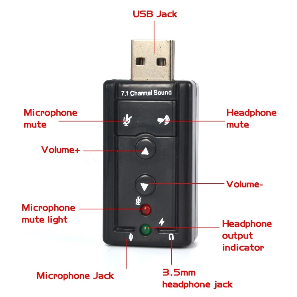 Профессиональный внешний USB-адаптер для звуковой карты виртуальный 7 1 канальный