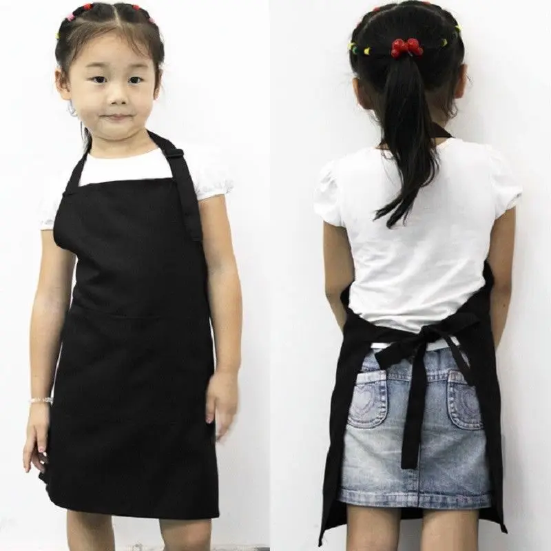 Черный Дети Schoonmaken Schort Kinderen Keuken Koken Bakken Schilderen Art Houden Schoon Карманный нагрудник Schort 54 см x 50 см Прямая - Цвет: Черный