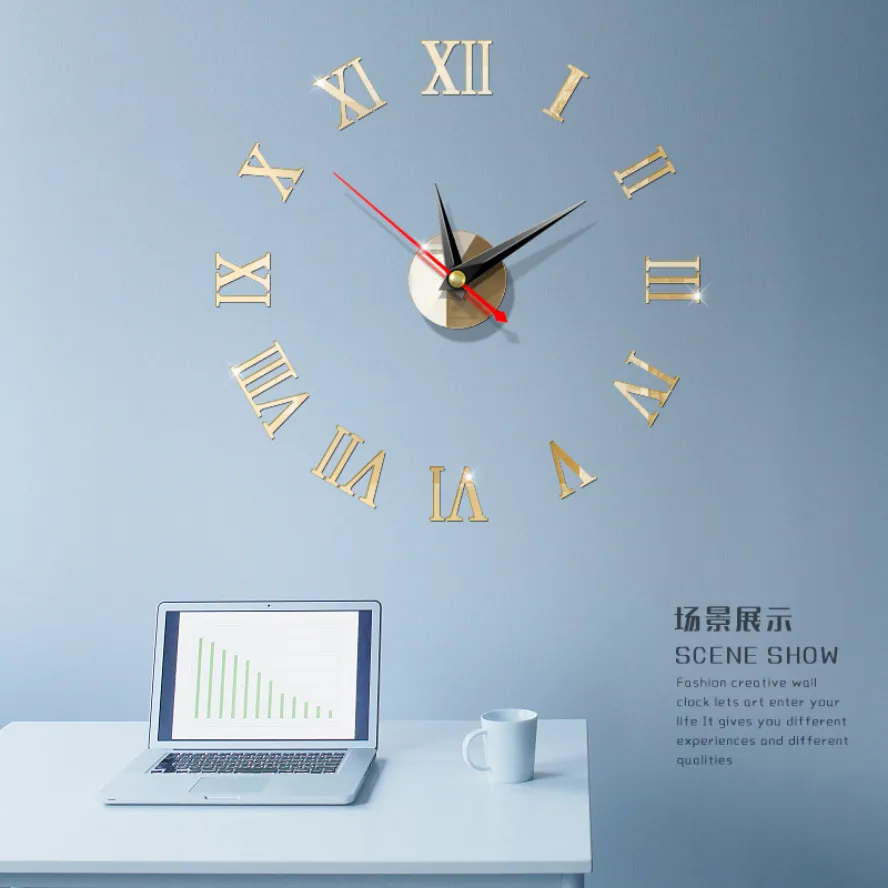Настенные часы Horloge 3d римские цифры Diy акриловые зеркальные наклейки украшение