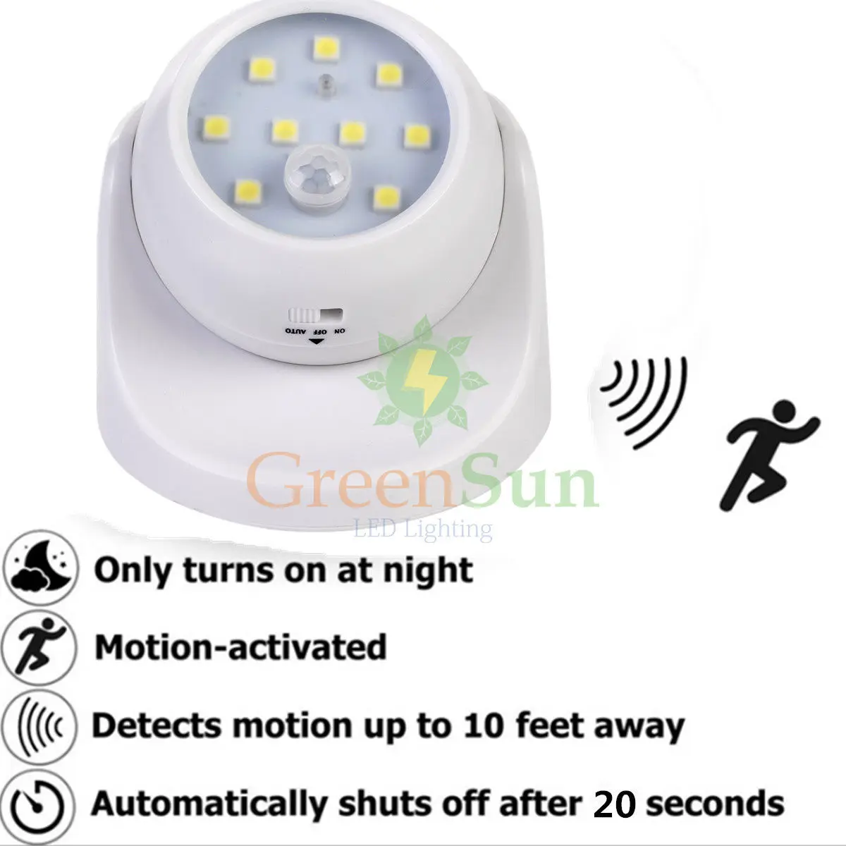 9 светодиодный Ночной светильник с датчиком движения вращение на 360 градусов