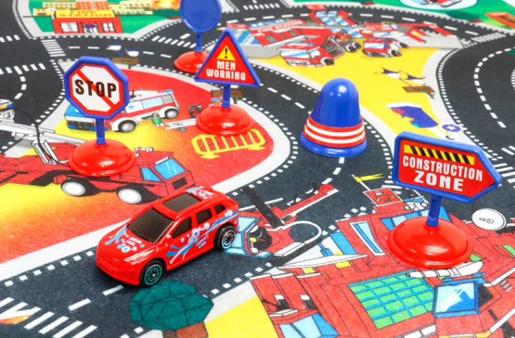 Toys city traffic map 7-piece set with alloy car road sign Play Game Mats Baby Kids Crawling Blankets Floor Carpet Decoration | Дом и сад