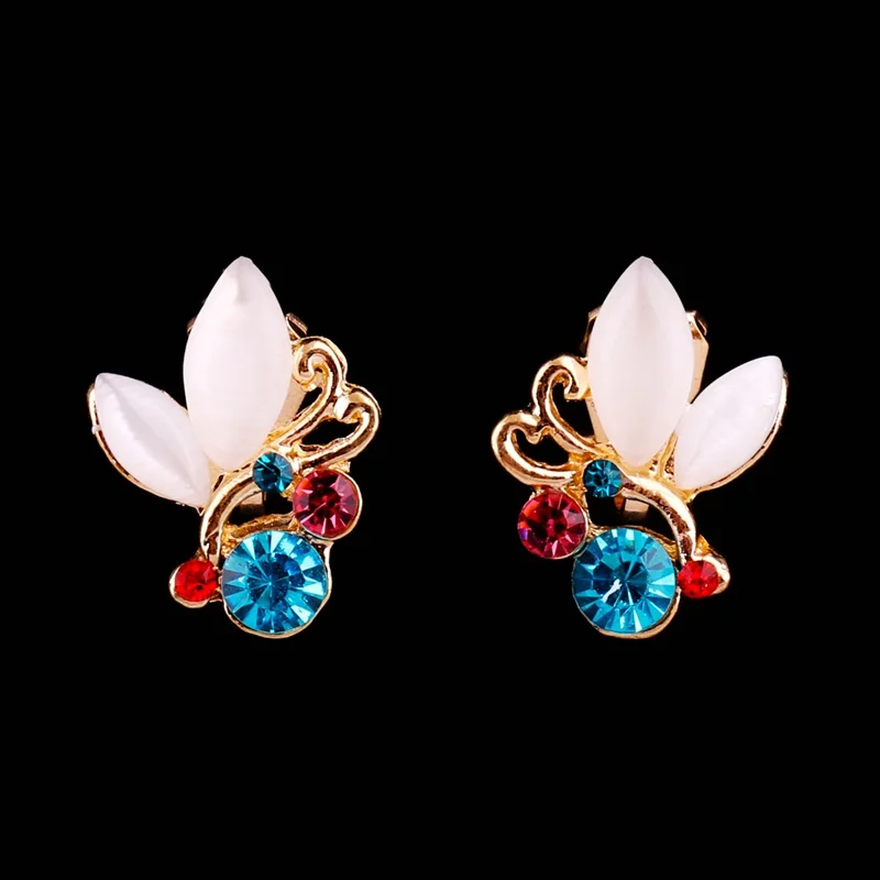 Новинка 2017 серьги золотого цвета опал горный хрусталь запонки клипсы без