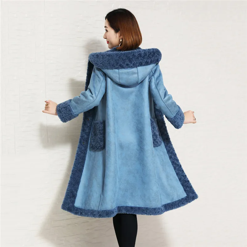 Cashmere Coat Winter Women Long Sheep velvet Jacket 2019 New Two Sides Wear Hooded Lady Outerwear High Quality Wool Coats DD0822 | Женская