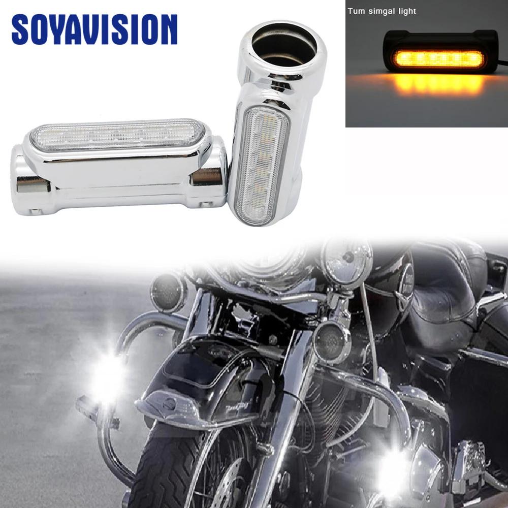 For Harley Touring Models 2 Pcs Motorcycle Highway Bar Switchback Driving Turn Signal Light LED Crash Bars Amber White |