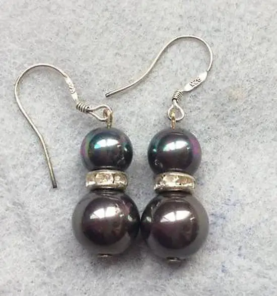 Красиво! Натуральные 8-10 мм черные Южно-морские круглые жемчужные серьги AAA |