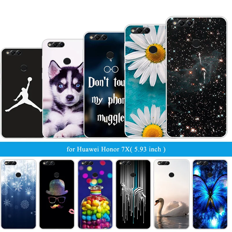 Силиконовый чехол для Huawei Honor 7X черный матовый 7 X телефона DIY Fundas 7x Funny Cat |