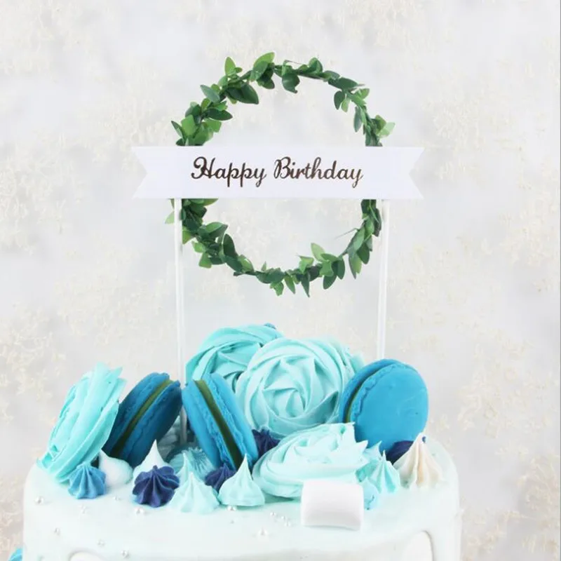 

New Sweet Love leaves Garland Cake Toppers Happy Birthday Cake Flag Dessert Decorating Wedding Birthday Party Supplies