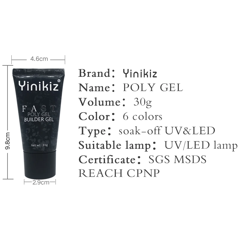 Yinikiz 6 Colors Fast Uv Builder Gel 30ml Poly Kit Extension Fingernails Nail Polish Art Tools | Красота и здоровье