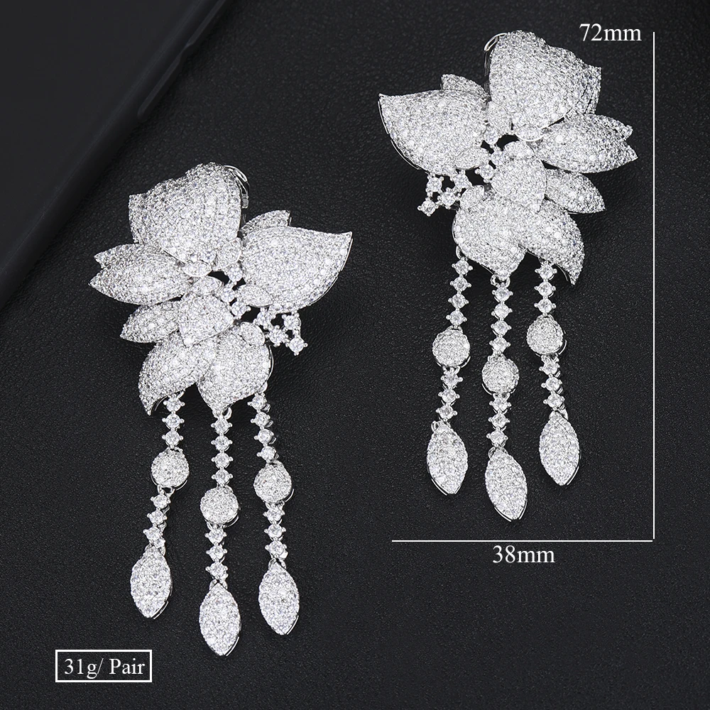 

Luxury Bridal Wedding Engagement Blooming Flowers Pendant Earrings Jewelry Accessories Handmade with Full Cubic Zirconia Jewelry