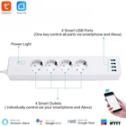 Умный блок питания Tuya с 4 USB-портами, Wi-Fi, управление через приложение, тип F, 4 розетки, индивидуальное управление AlexaGoogle Home, голосовое управление