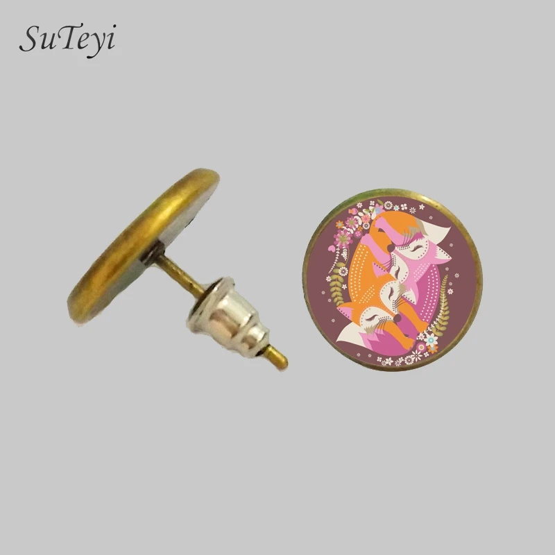 SUTEYI новейший дизайн серьги с лисьим узором стеклянный кабошон животное ручной