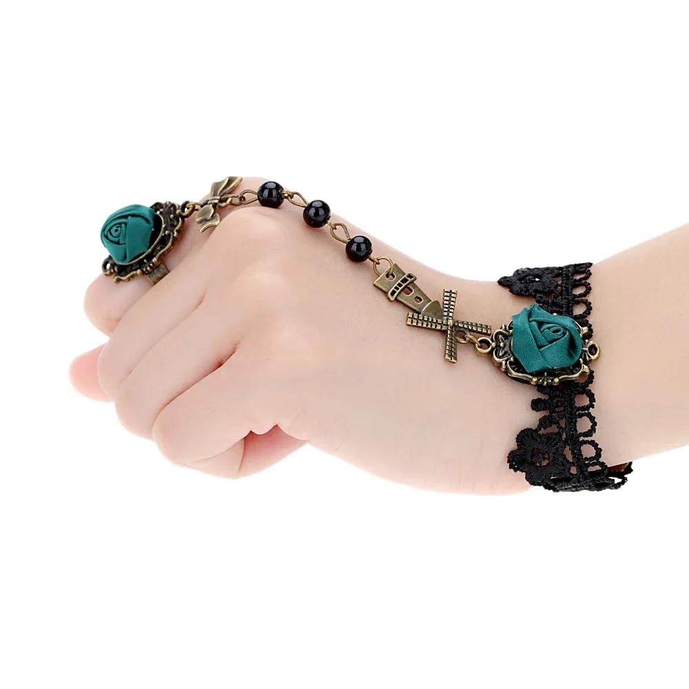 Rose Flower Bowknot Windmill Hollow Lace Bracelet with Ring Wedding Party Bridal Bridesmaid Accessories for Women Girls|bracelet unisex|accessories