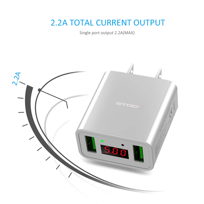 STOD Dual USB зарядное устройство 2 порта светодиодный дисплей зарядка 2.2A Макс. Для iPhone iPad samsung huawei Mi zte Oneplus htc LG настенный адаптер