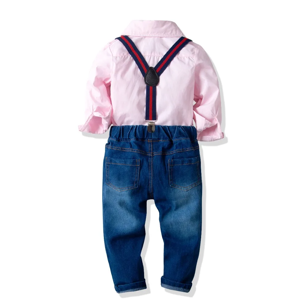 Baby Boy Clothing Sets 2019 Gentleman Clothes Cotton Pink Shirt+Elastic Jeans 2PCS Outfits Bebes Suits 12 Months to 8 Years Old | Детская