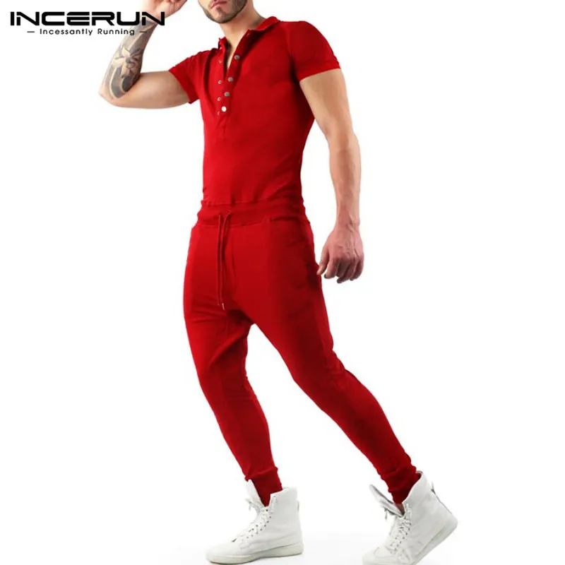 INCERUN, мужской комбинезон, однотонный, короткий рукав, штаны для фитнеса, уличная одежда, бодибилдинг, хип-хоп, спортивный костюм, Комбинезоны для мужчин, S-5XL