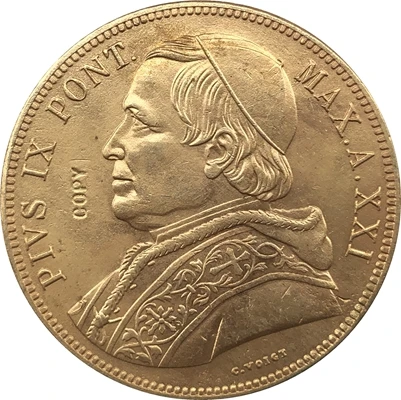 24 каратное золотое покрытие 1866 итальянских США 100 Lire Pius IX копии монет|gold vault|gold