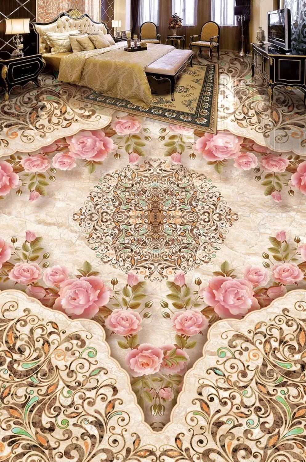 

[Self-Adhesive] 3D Pink Roses Floral 4 Non-slip Waterproof Photo Self-Adhesive Floor Mural Sticker WallPaper Murals Print Decal