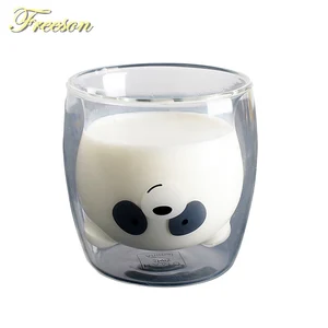 Стеклянный стакан с двойными стенками в виде милой панды, 260 мл, бокал для пива в виде медведя, креативный стакан для утреннего молока, сока, термостойкая кружка, рюмка