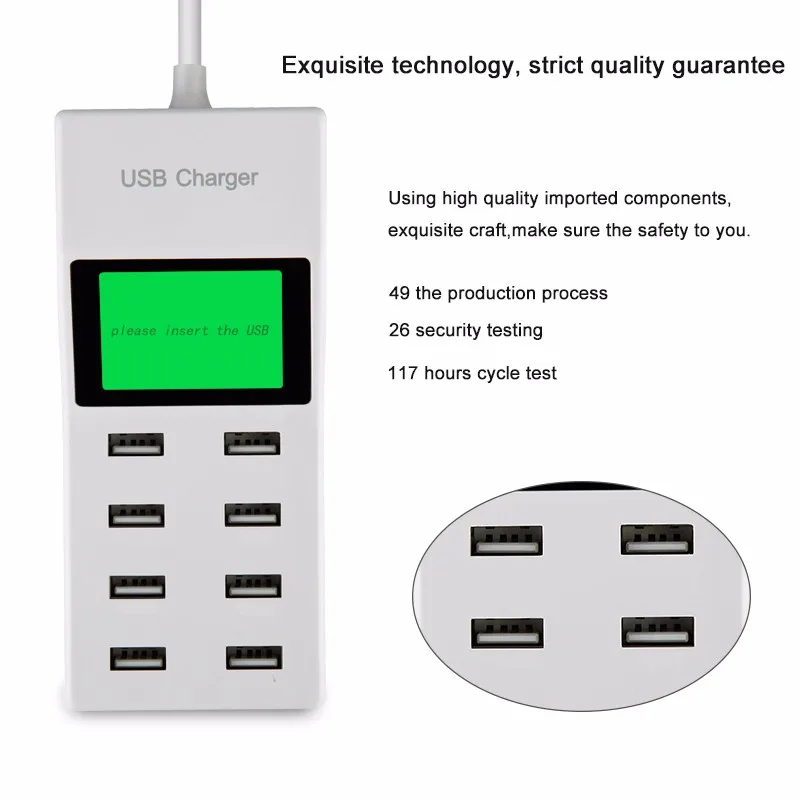 Безопасная защита смарт-ЖК-дисплей USB зарядное устройство адаптер EU UK US 8 Порт 2.1A 1A