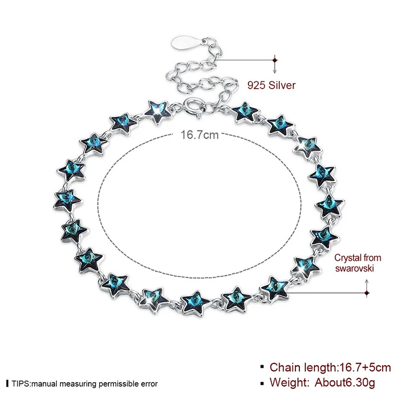 Женский браслет с голубым кристаллом Swarovski из стерлингового серебра 925 пробы