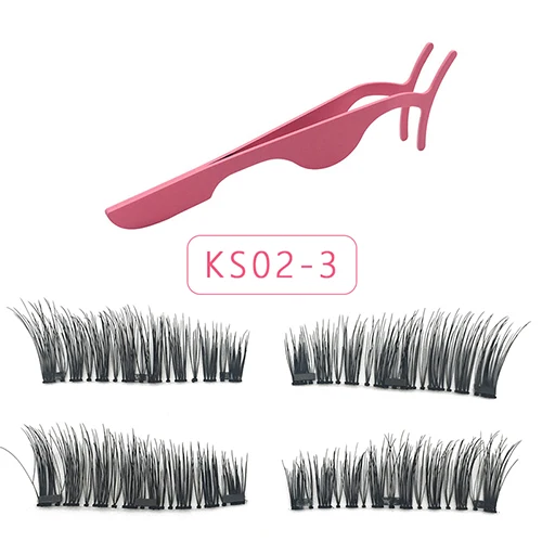 KS02-3 with clip 4 шт./пара 3 Магнитная ресницы 3D Накладные ресницы с 3-мя магнитами, ручная работа, натуральные ресницы для наращивания с подарочной коробкой - Цвет: KS02-3 with clip