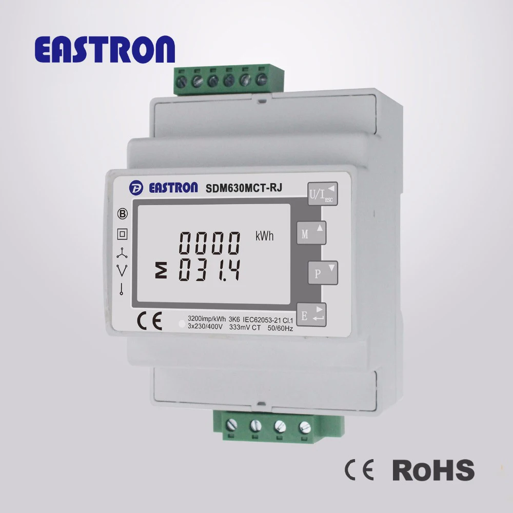 SDM630MCT-RJ высокое качество 3 фазы многофункциональный счетчик электроэнергии, легкая проводка с RJ12 CT, ЖК-цифровой счетчик, 333mV