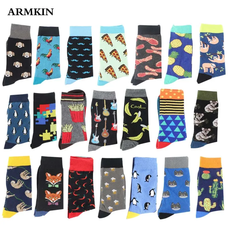 ARMKIN/повседневные мужские носки в стиле Харадзюку; забавные носки из чесаного хлопка с надписью Happy; винтажные радужные носки с ромбовидным узором; рождественские подарки