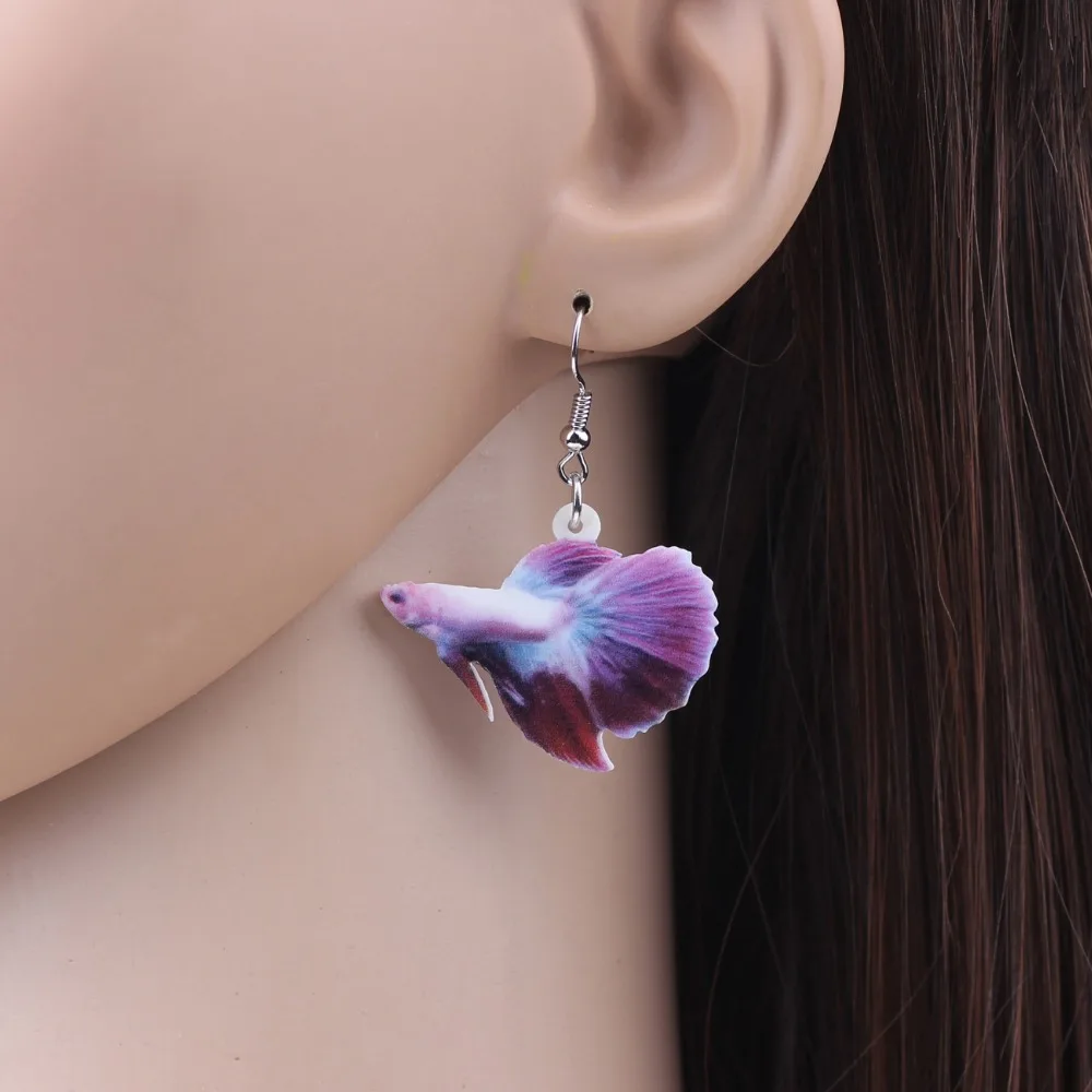 Bonsny Acrylic Drop Dangle Fighting Fish Long Earrings New Fashion Ocean Collection Animal Jewelry For Women Girl Accessories | Украшения и