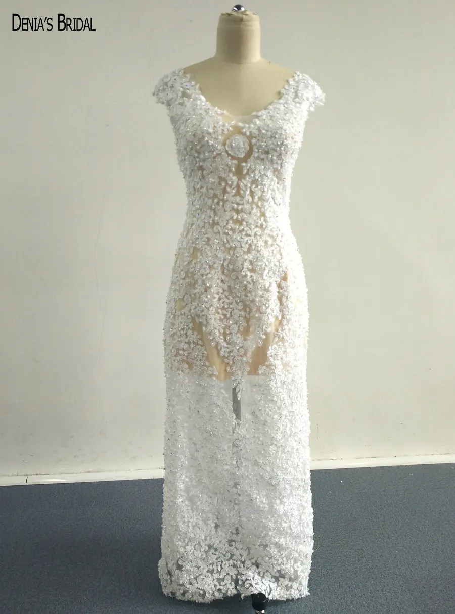 2017 Свадебные платья с аппликацией декольте бисером длина до пола со съемным