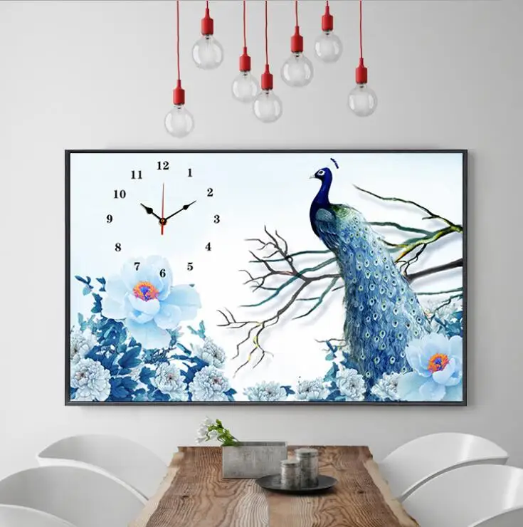 Uzequ полностью Алмазная вышивка настенные часы 5D DIY Алмазная картина вышивка крестиком цветочные часы с павлином Стразы для мозаики