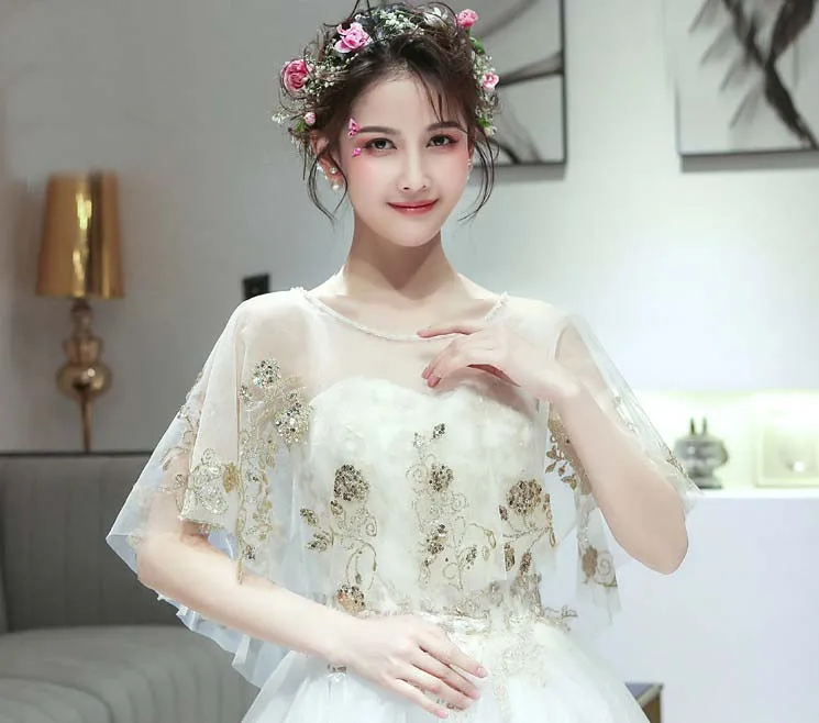 Летняя кружевная Свадебная шаль золотого цвета элегантная женская вечерняя