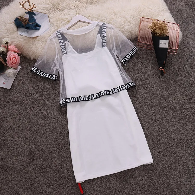 Amolapha Женские сетчатые платья с полым вырезом Короткие топы принтом в виде букв