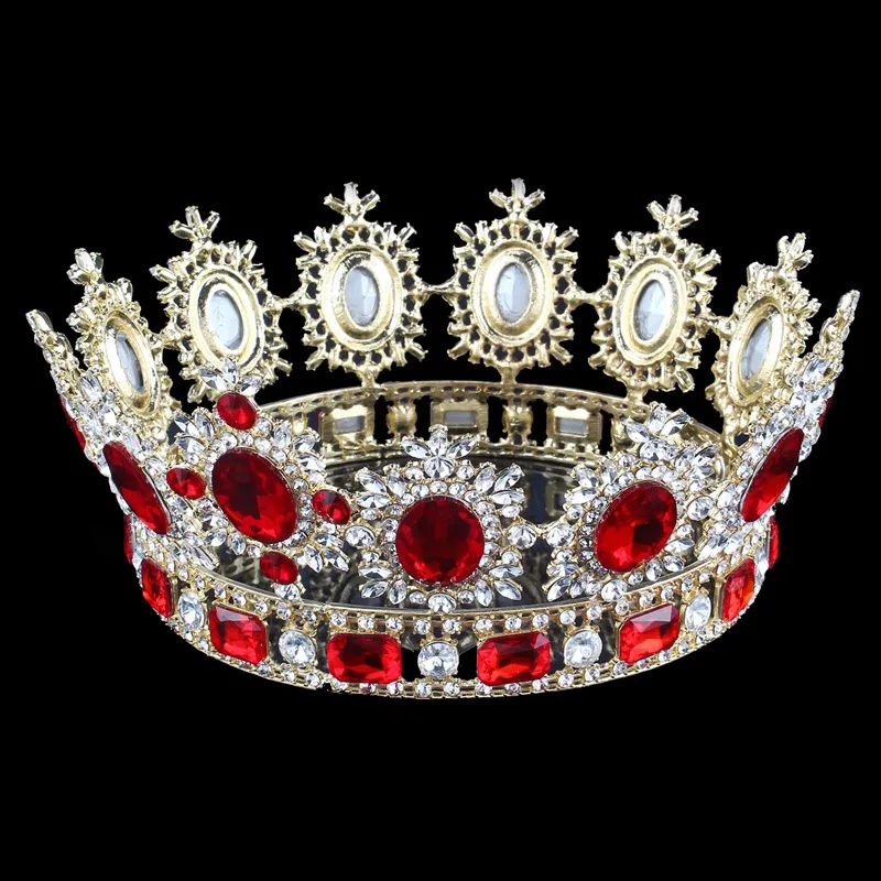 Gold Red Tiara Кристалл барокко королева свадебная диадема корона для женщин Свадебные украшения для волос аксессуары сверкающий топ невесты головное украшение для выпускного - Окраска металла: Gold Red Tiara