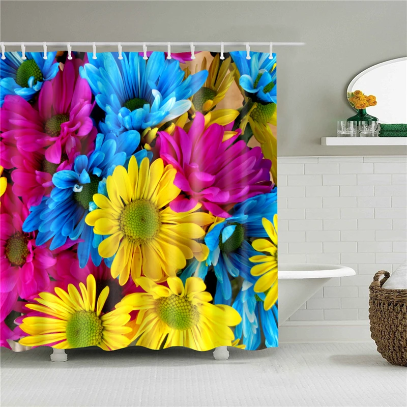 Waterproof Bath Shower Curtains 3d Flowers Printing Custain for Bathroom High Quality Polyester Bath Screen Home Decoration