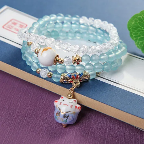 Корейская мода прекрасный Maneki Neko натуральный синий халцедон Камень Будда