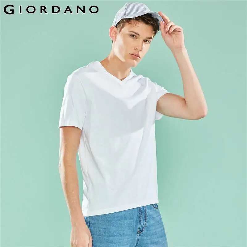 Giordano футболка сплошного цвета с V-образным вырезом slim fit короткими рукавами