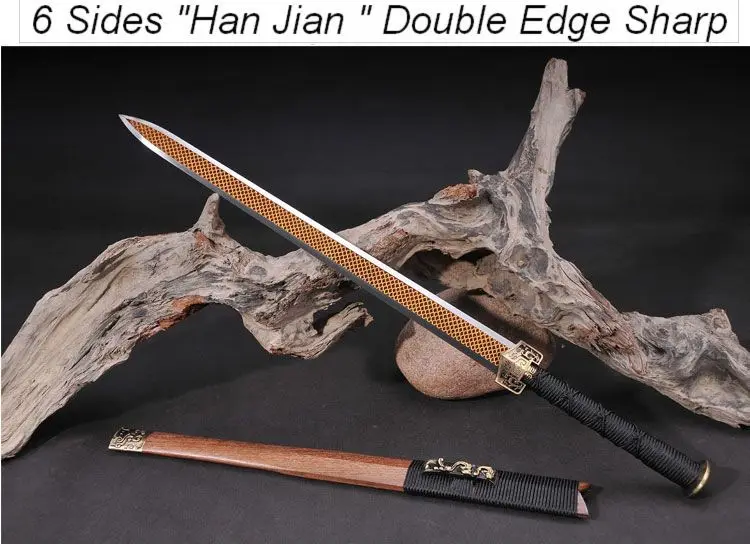 Высококачественный китайский боевой меч династии Хань с двойным краем и острым