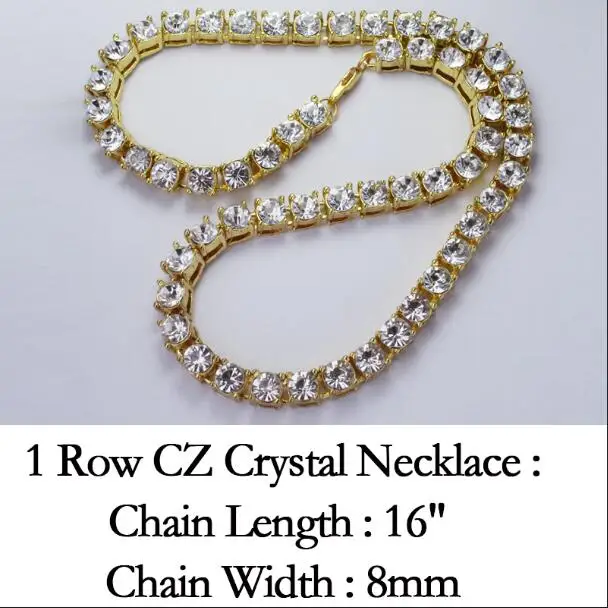 1 Row CZ Chain Hip Hop CZ Miami Cuban Choker 18" Cuban& 20" Full Iced Cuban& 1 Row CZ Crystal Chain Combo Set - Окраска металла: 1 Row CZ Chain