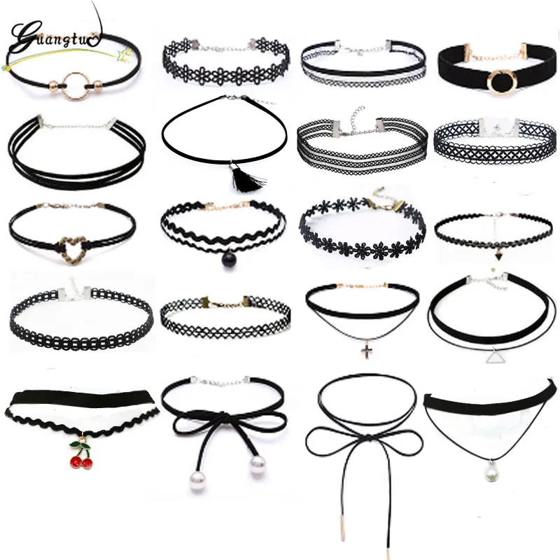 

New Gothic Black Lace Leather Velvet Tattoo Choker Necklaces For Women Collar Party Jewelry Neck Accessories Chokers Collares