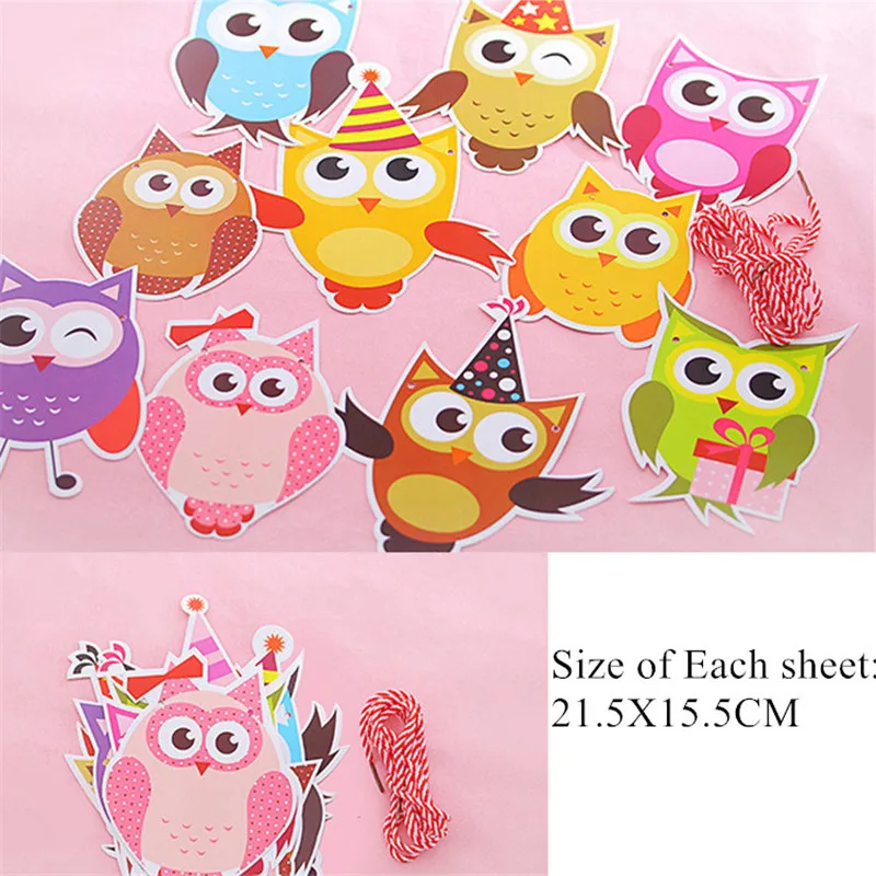 Гирлянда на день рождения 2 м Мультяшные животные Сова бумажные флаги баннеры