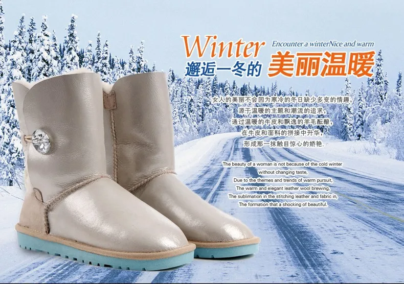 Женские зимние классические сапоги из 2019 овечьей шкуры на пуговицах натуральной