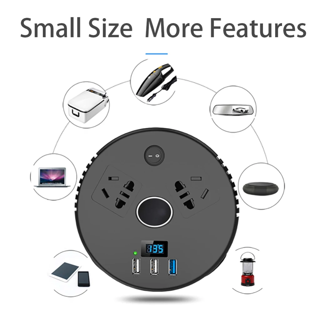

QC3.0 Fast Charging150W 12V/24V to 220V Car Converter 3 USB Ports Charger