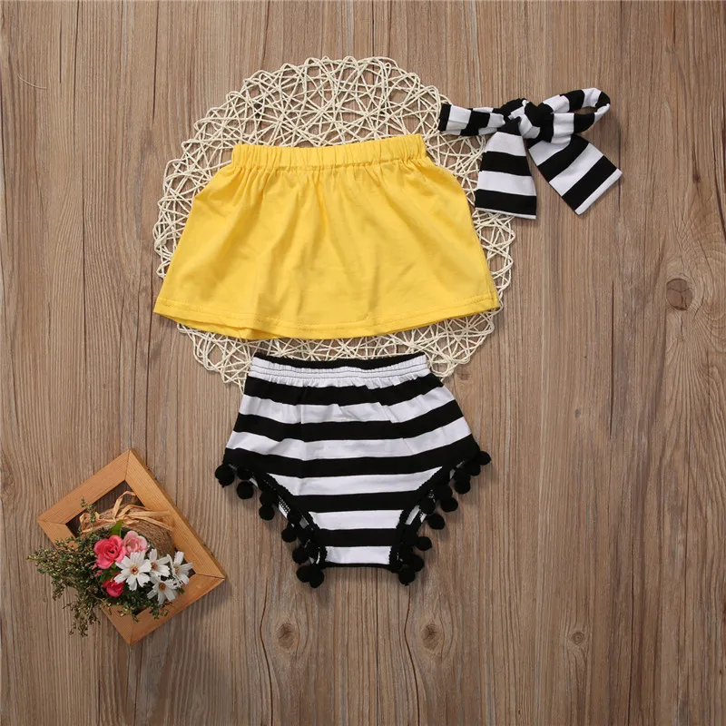 Комплект летней одежды из 3 предметов для маленьких девочек Однотонные Короткие