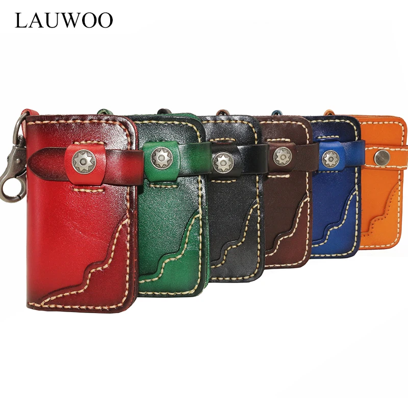 LAUWOO Brand designer Men genuine leather Key wallet Vintage retro punk key holder wallets Women 's housekeeper Cases |